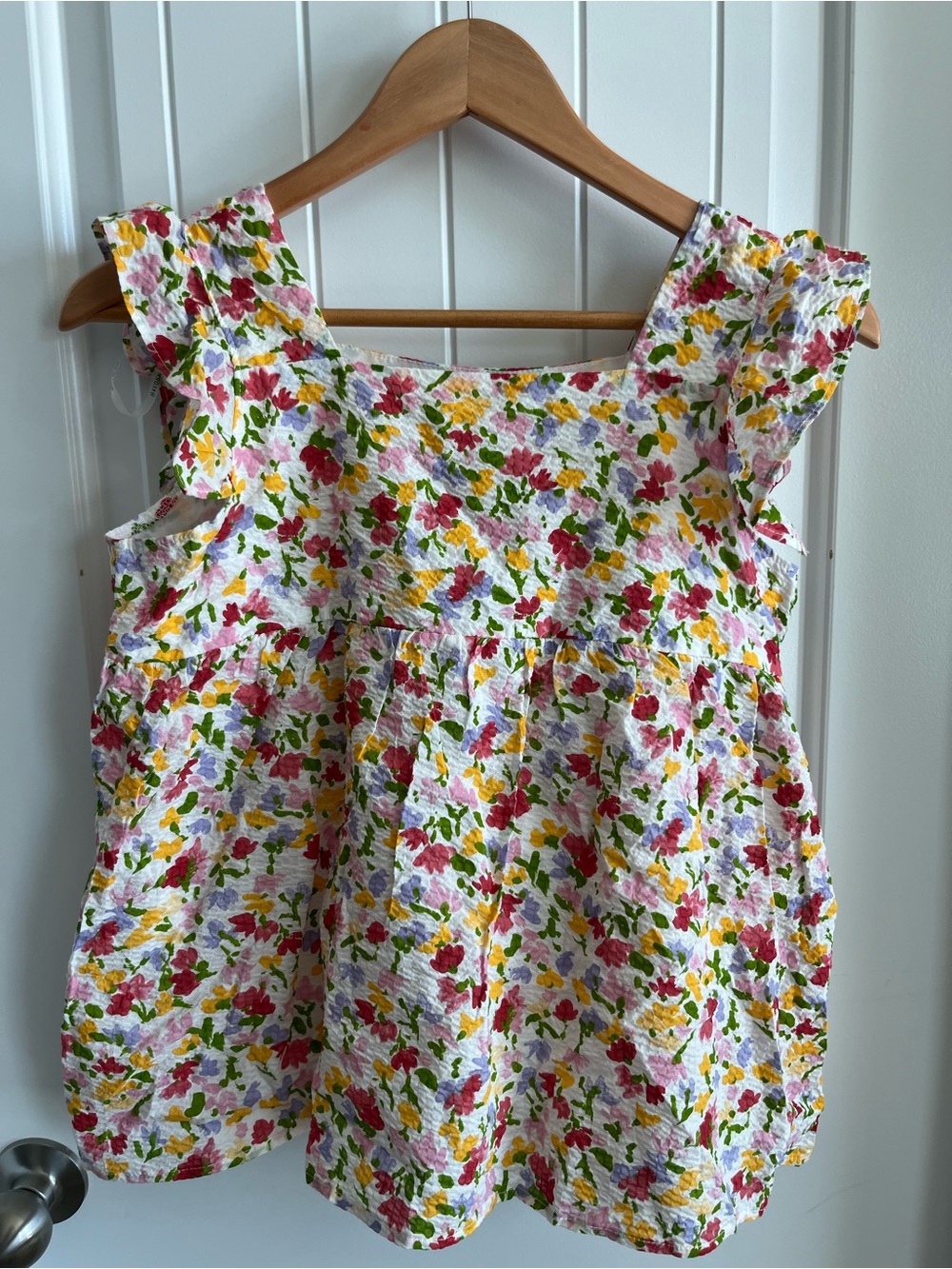 NWT Hayden Girls Floral Ruffle Tank Top - White with Pink, Yellow, Green